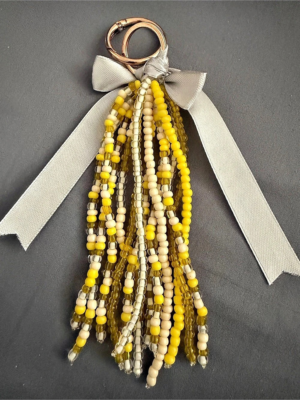 Beaded Tassel Bag Charm Yellow & White